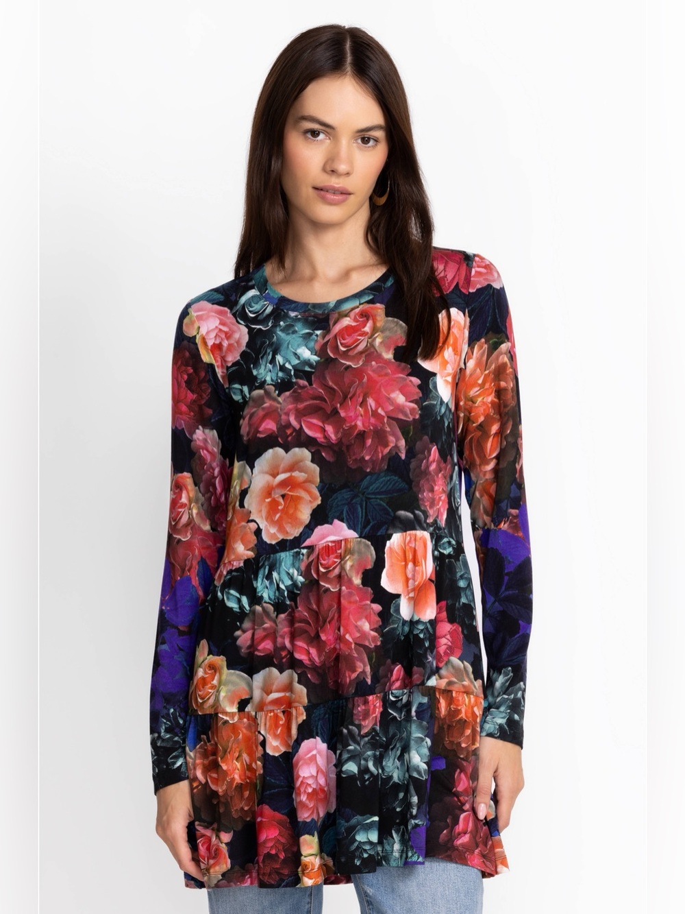 Johnny Was Studio Floral Tiered Tunic Top S